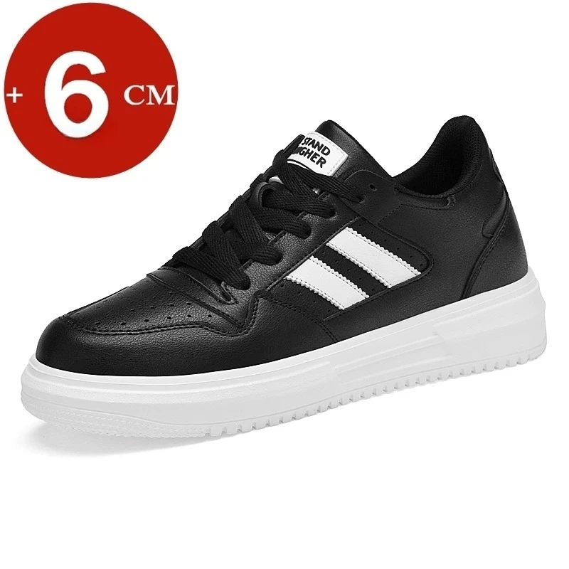 

Plus Size Elevator Sneakers Men's Genuine Leather Casual Sports Shoes 6CM Height Increasing Shoes for Men Women Walking Shoes