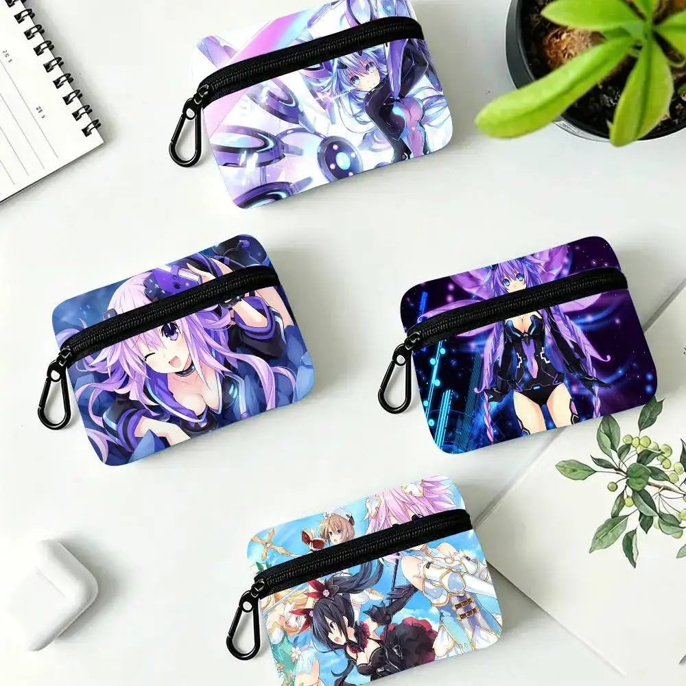 Hyperdimension Neptune Anime Oxford Fabric Wallet With Zipper, Hanging Multifunctional Bag For Credit Cards, Keys, Coins Headpho