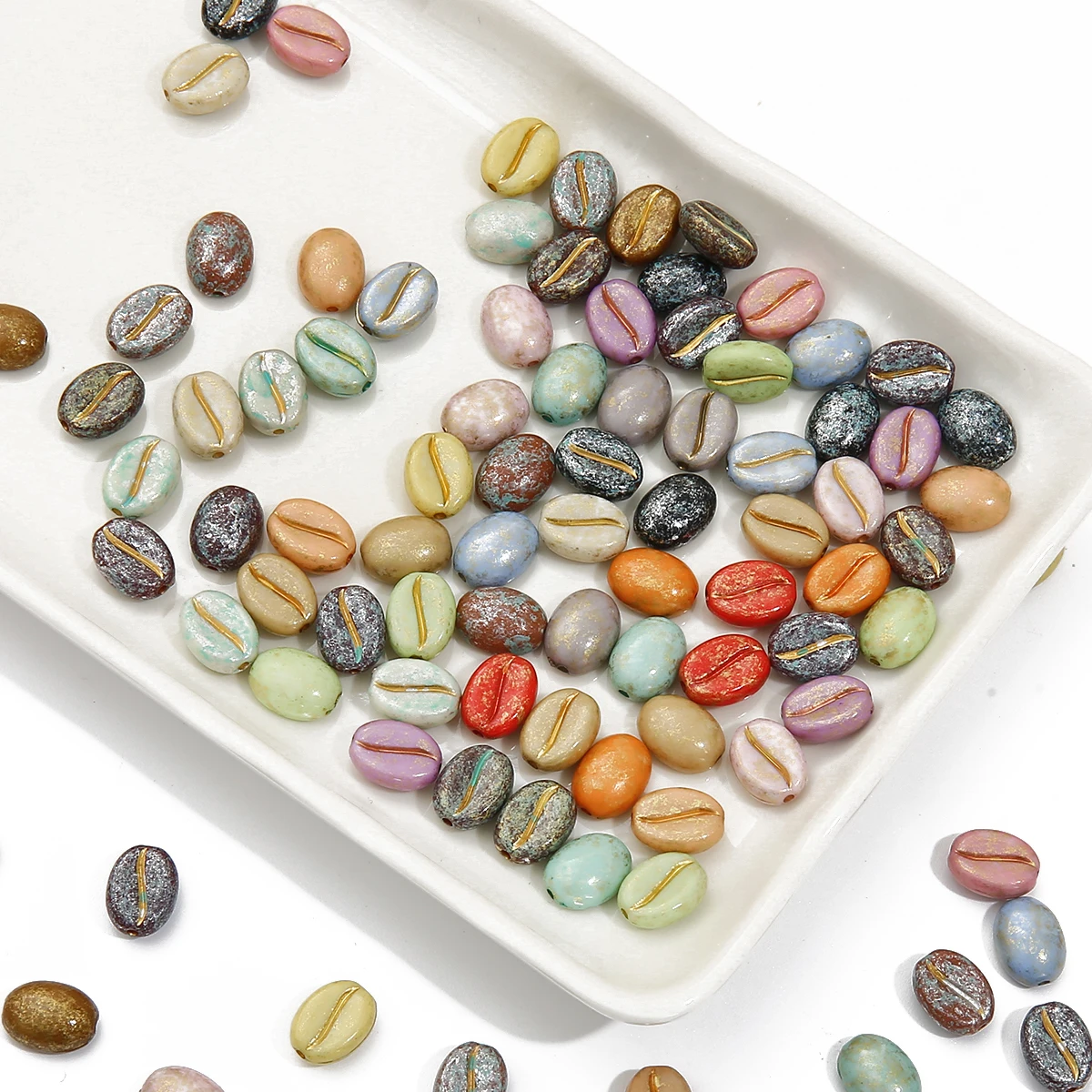 

20/50pcs Hand Painted Acrylic Coffee Bean Beads 10x8mm for DIY Jewelry Making - Loose Beads for Necklace Bracelet Earring Access