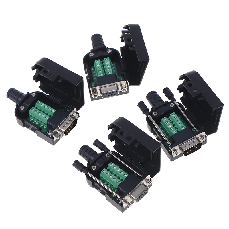 DB9 Connector Male Female 9 Pin Plug Wire Sleeve RS232 RS485 Breakout Terminals