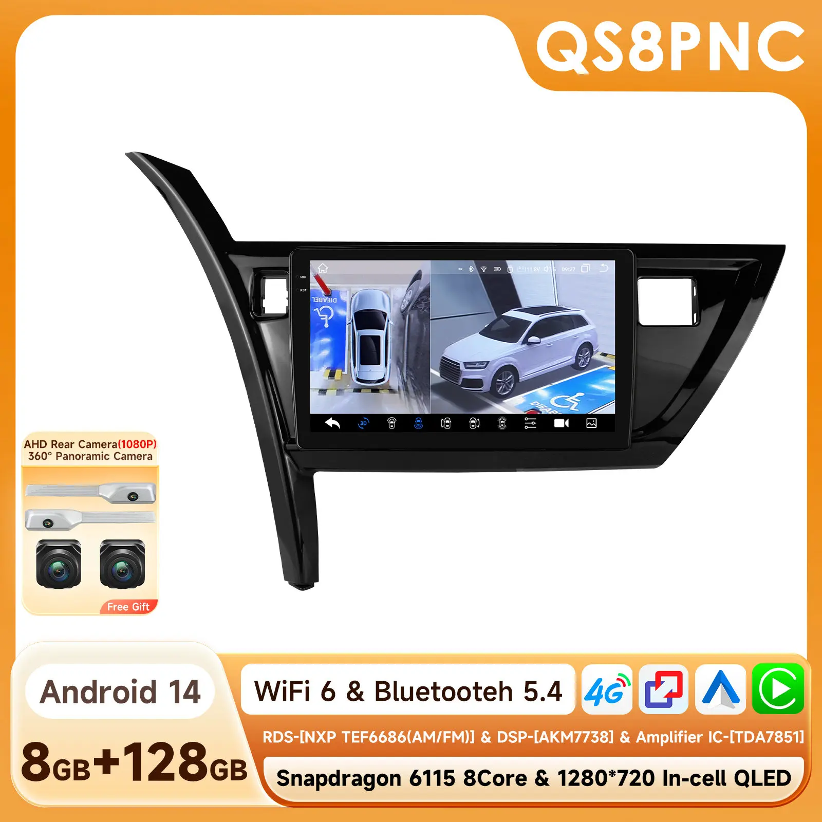 2Din Android 14 Auto Multimedia GPS Speler Voor Toyota Corolla Auris 2013-2016 Carplay 4G Intelligente Scherm autoradio 360 Camera