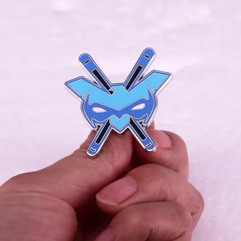 Superhero Badge Comic Character Blue Mask Enamel Pin Brooch Jewelry for Various Clothing Backpacks and Bags