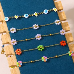 Devil Eye Anklet Colorful Flower Ankle Bracelet Beads Anklets For Women Stainless Steel Jewelry New In 2024 Foot Bracelet Women