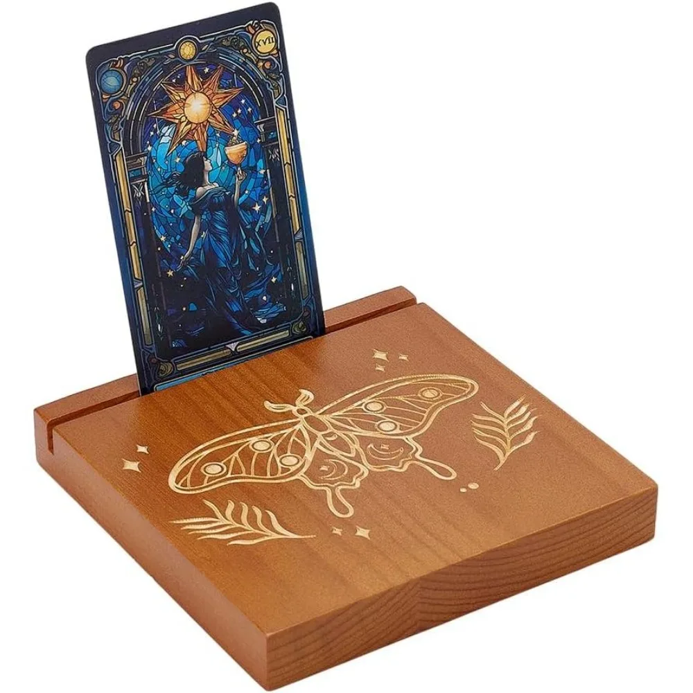 Wooden Tarot Card Holder Card Display Stand Butterfly Pattern Tarot Deck Holder Square Wood Oracle Cards Stand for Divination