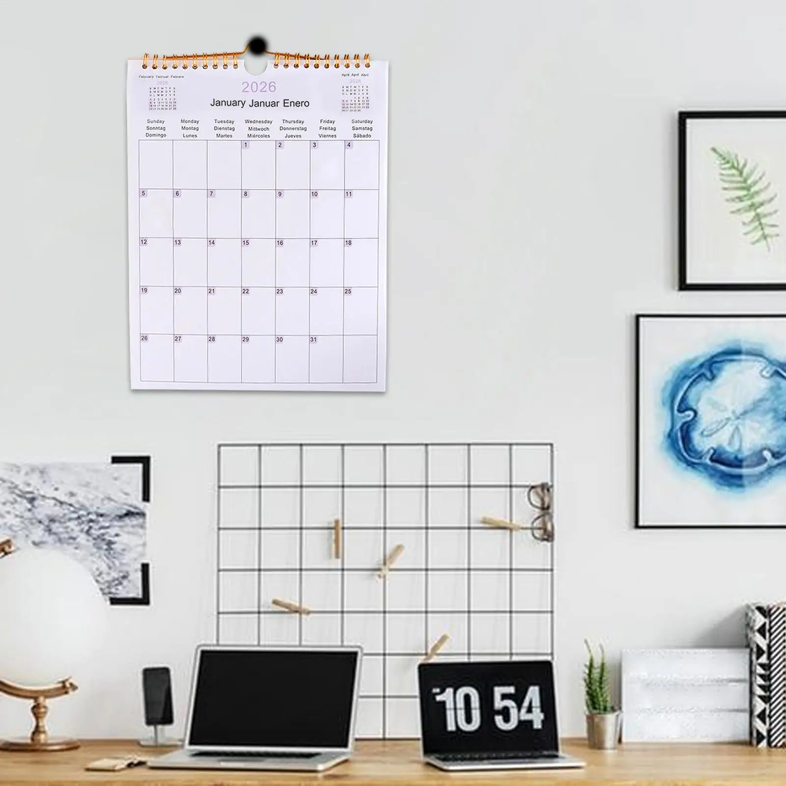 Calendario da parete 2026 Agenda multilingue a spirale da 12 mesi - Calendario decorativo moderno per casa, aula, ufficio e soggiorno