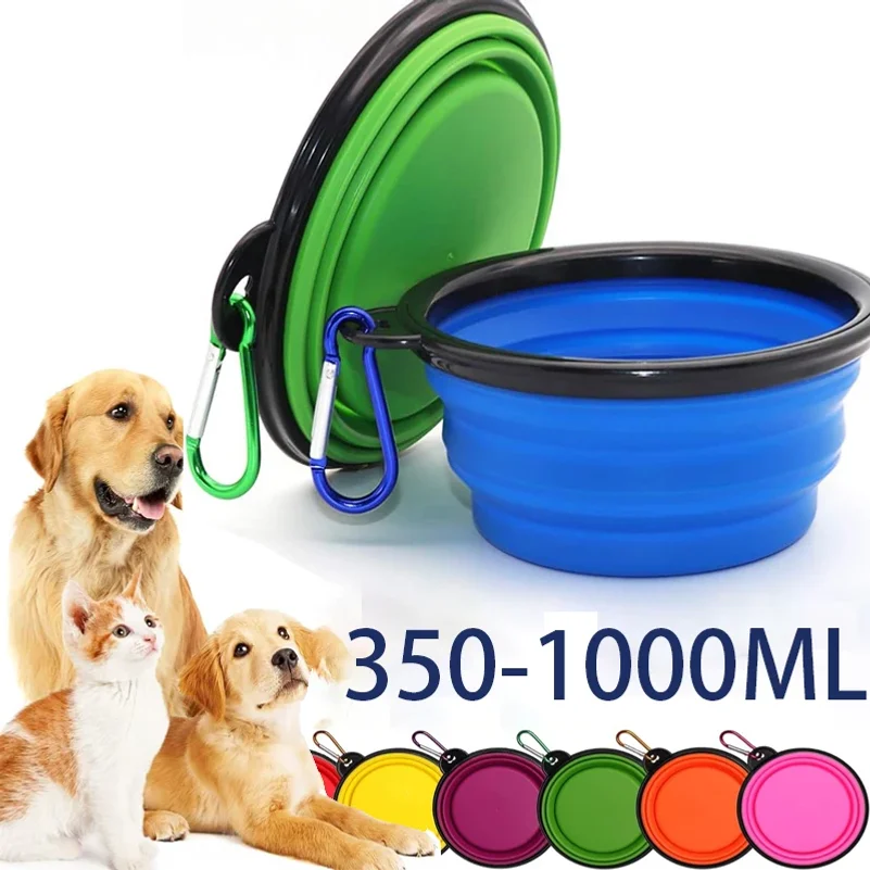 Folding Portable Silicone Dog Feeder Bowl 2 In 1 Pet Dispenser Outdoor Travel Dog Cat with Carabiner Bottle Food Water Container