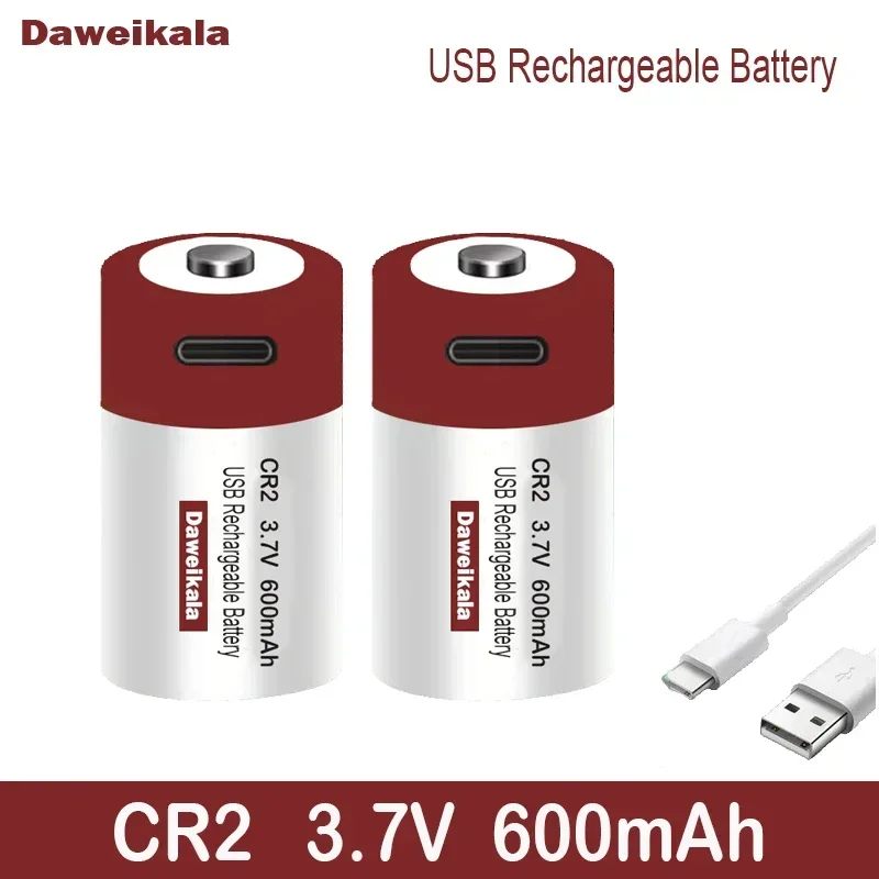 USB Quick Charging Battery CR2 3.7V 600mah Lithium Battery for GPS Security System Cameras, Medical Equipment Cameras
