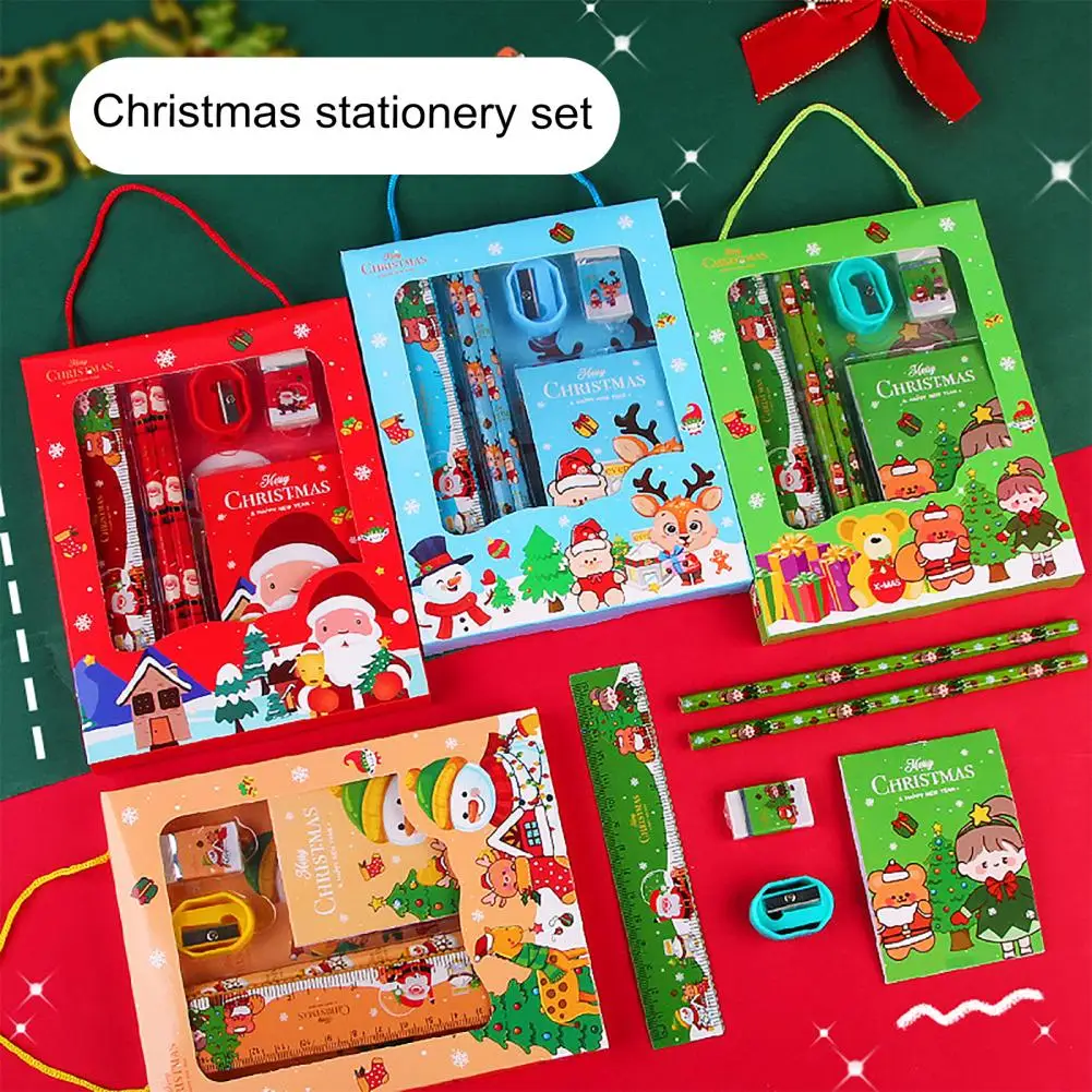 Friends Gift Stationery Set Portable Design Stationery Set Kawaii Christmas Stationery Set Cartoon Xmas Pattern Pencil Sharpener