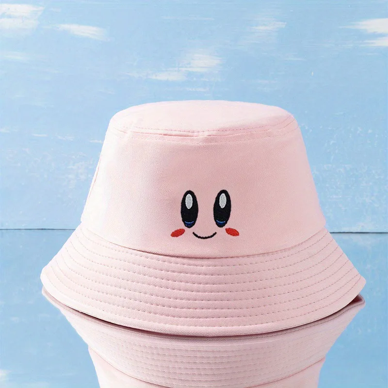 Kirby Bucket Hat Women Fashion Embroidery Fishermen Caps Cartoon Outdoor Sports Cap Girls Casual Sunscreen Sunshade Hats