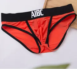 Roupa íntima masculina de seda de gelo, bolsa penis, cueca sexy, lingerie de cintura baixa, cuecas masculinas, calcinha grande, marca Aibc