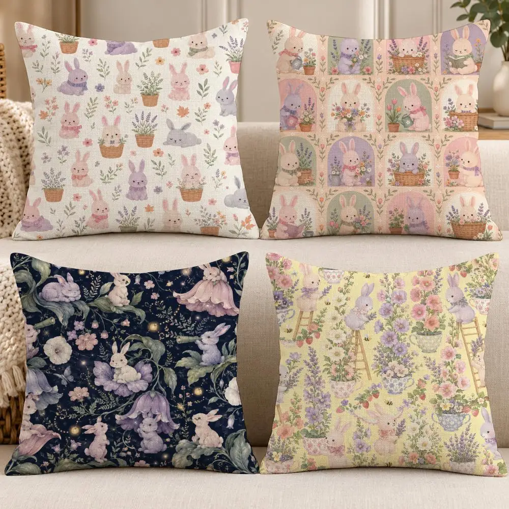 Animal Cute R-Rabbit Cushion Cover Soft Short Cover Washable Sofa Bed Dorm Garden Home Office Chair Decor