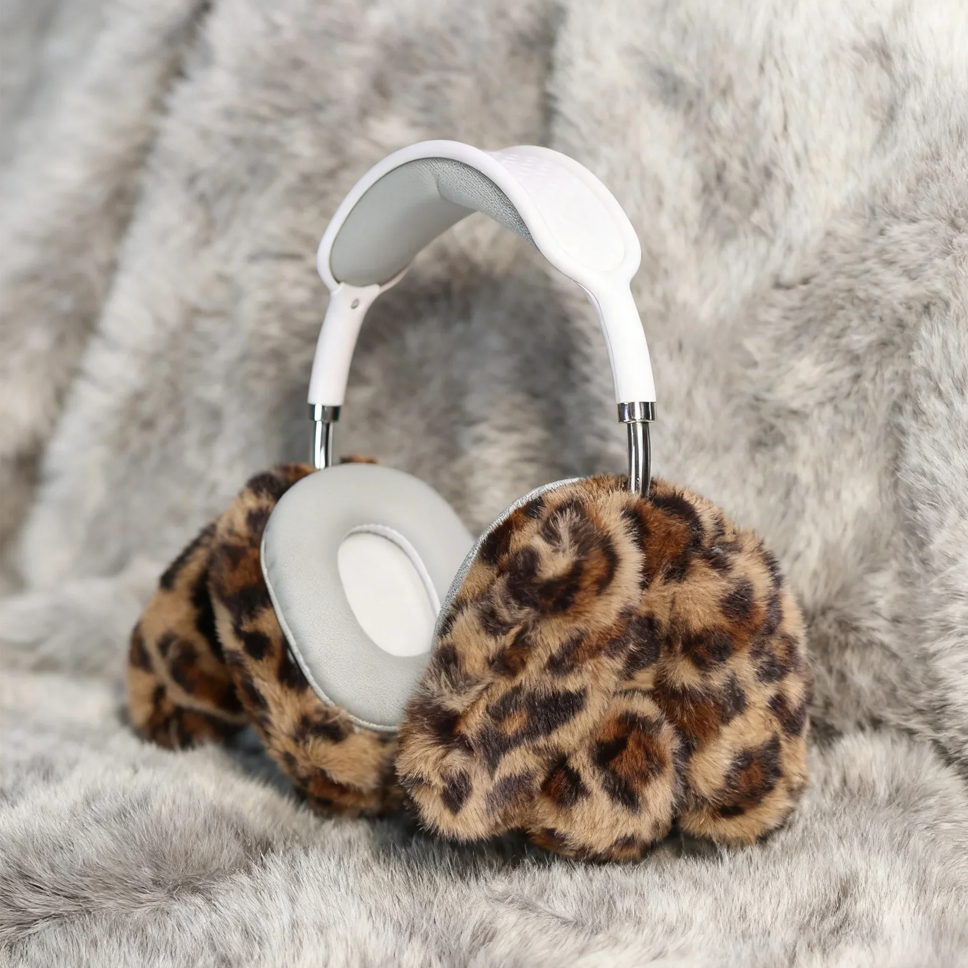 Capa Protetora de Pelúcia Fofa para Apple Max, Capa Protetora para Fones de Ouvido AirPods Max com Padrão de Leopardo