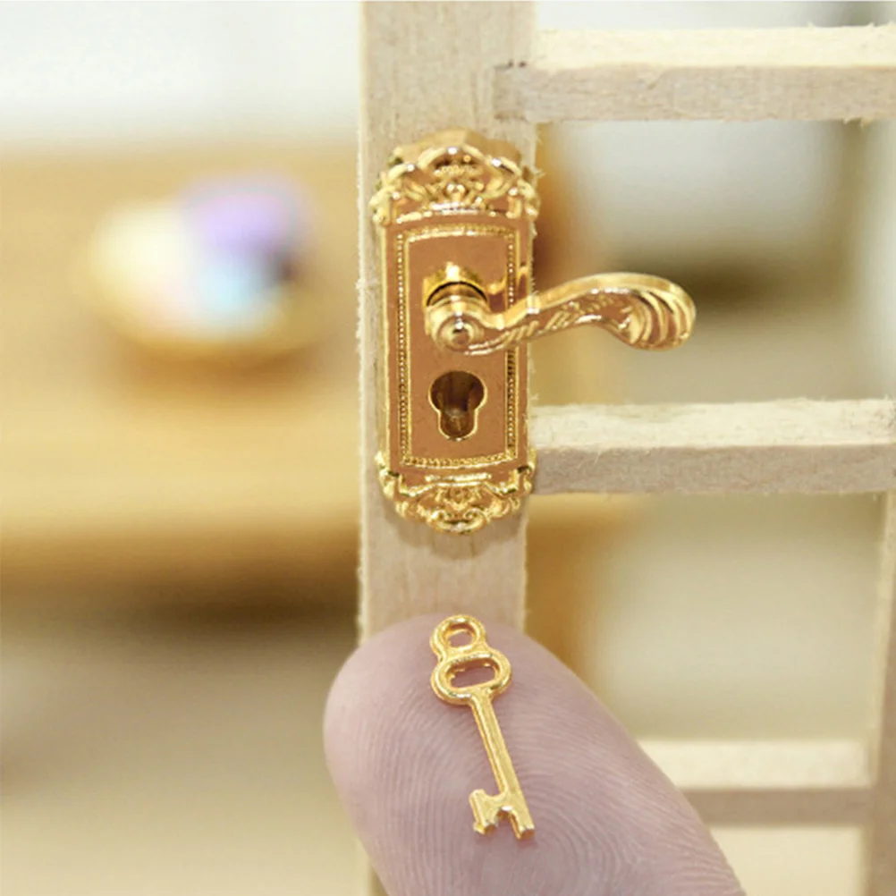 2 Sets Dollhouse Accessories Mini Door Lock That Actually Work Miniature Decor Key Doorplate Zinc Alloy Knocker Building Kit