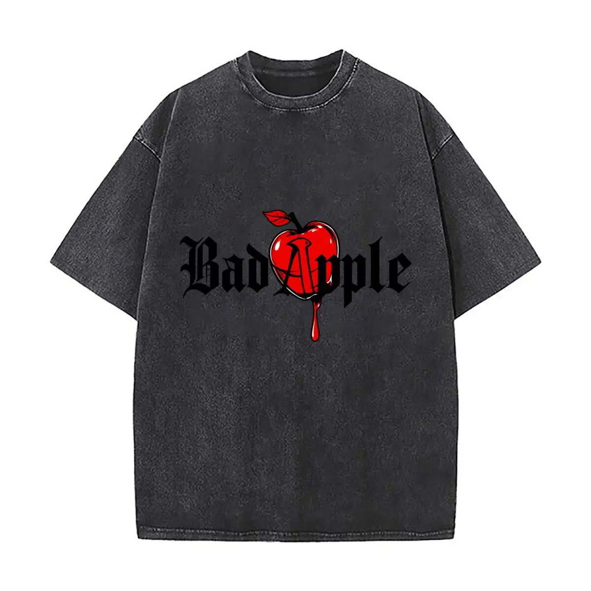Bad Apple Gothic Lettering Red Apple Dripping Blood Washed Vintage Short Sleeve Loose Streetwear Tee