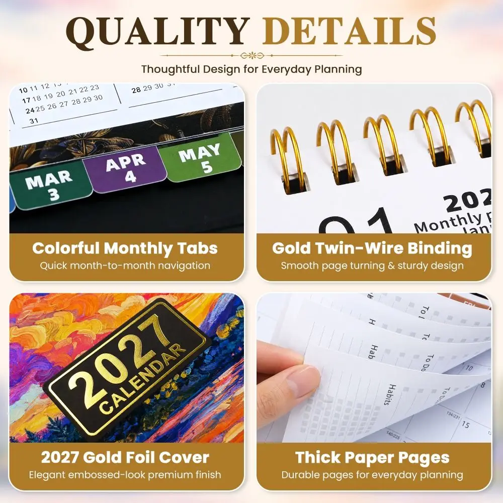 Wirebound Desk Calendar Notebook Multi-function Planner Scheduler Tear-Off Pages Daily Planner Desktop Paper Calendar Home Decor