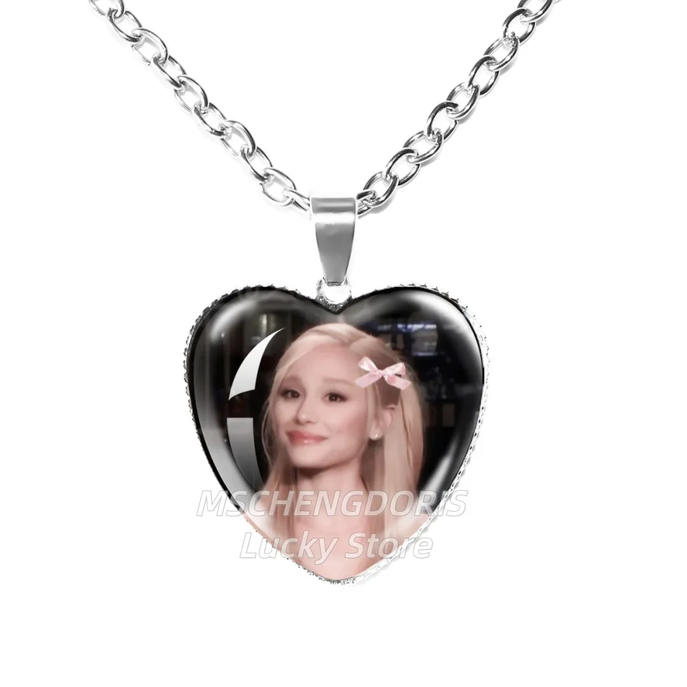 Singer A-Ariana G-Grande Necklace Glass Cabochon Heart-Shape Pendant Chain Necklace Charm Jewelry Fans Gift