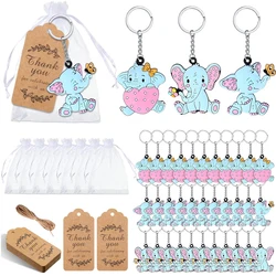 12set elephant keychain shower gift with hard gauze bag  label and rope suitable for guests  girls boys birthday party supplies