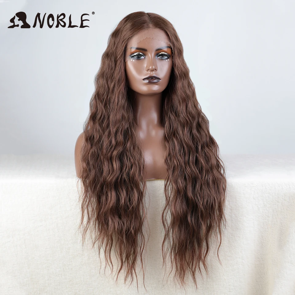 Perruque Lace Wig synthétique longue ondulée-Noble, perruques naturelles blondes ombrées avec raie pour femmes noires