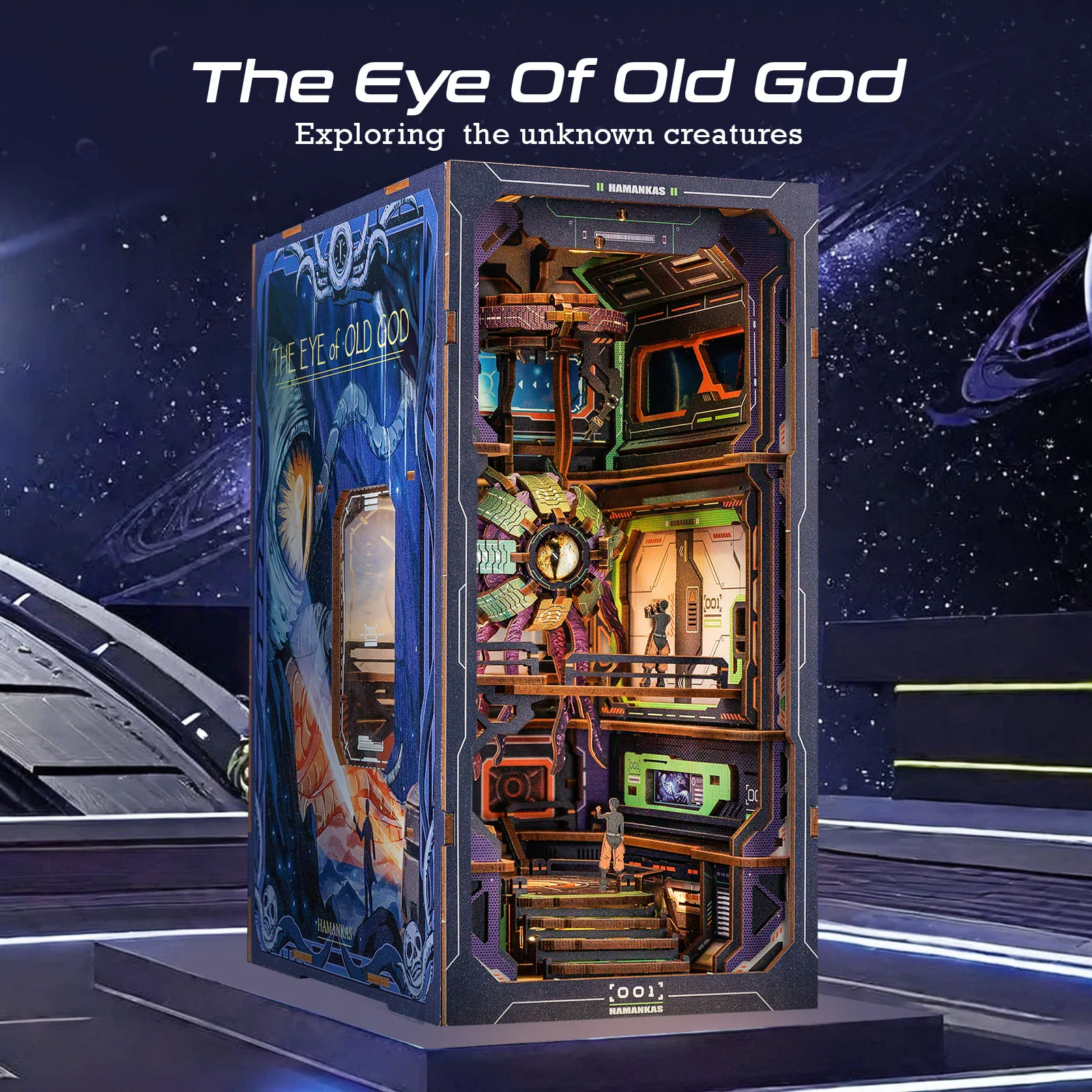 

CUTEBEE DIY Book Nook Kit The Eye of Old God Miniature Dollhouse with LED Light Dust Cover 3D Wooden Puzzle Bookshelf Insert