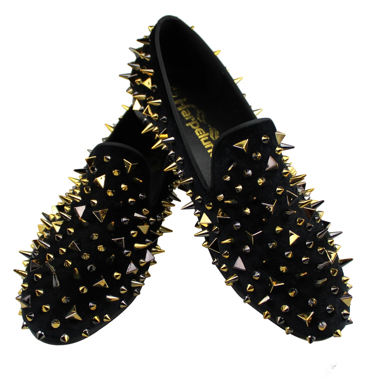 

Harpelunde Spikes Men Black Dress Wedding Shoes Slip On Tuxedo Rivets Loafers Prom Velvet Slippers
