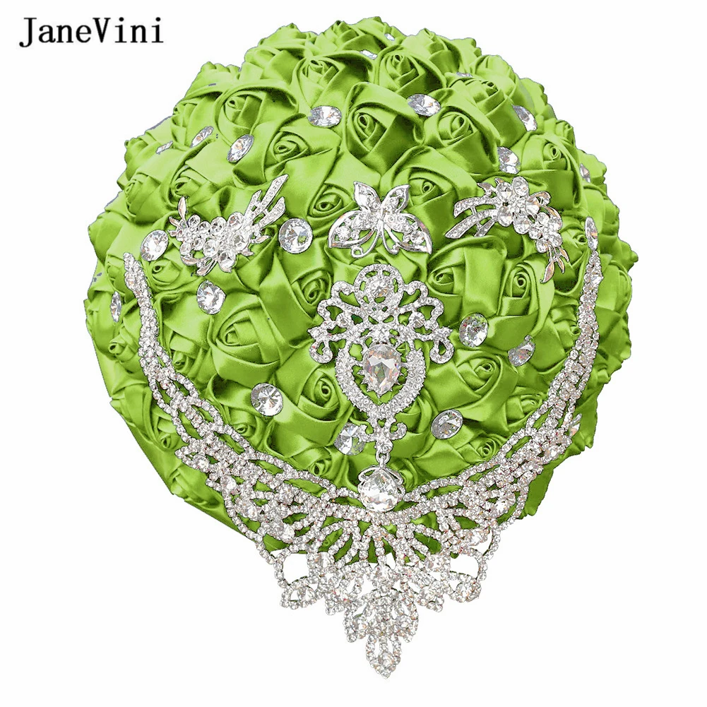 JaneVini – Bouquets de mariée de luxe, broche avec poignée de ruban en cristal, fait à la main, Roses en Satin, bijoux, accessoires de mariage