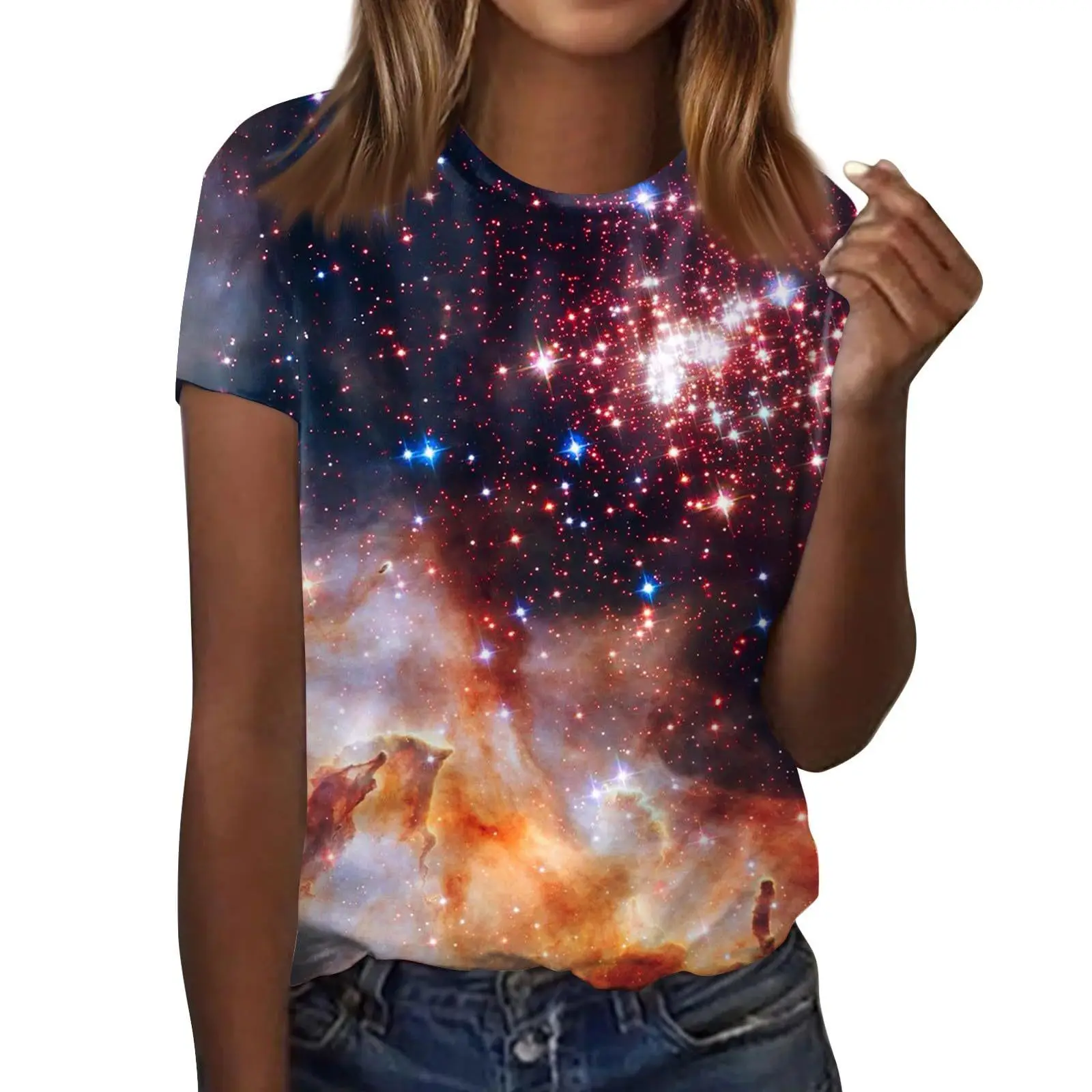 Galaxy Universe Pattern 3D Print T-Shirts Women Casual O-Neck Short Sleeve T Shirt Streetwear Harajuku Tees Tops Female Clothing