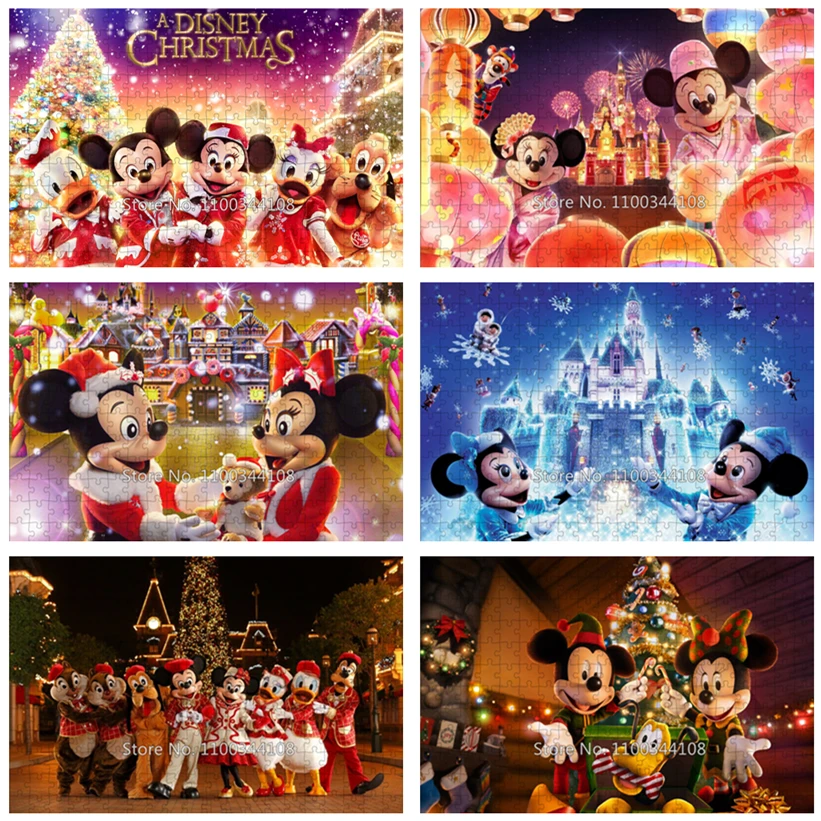 

Disneyland Party Jigsaw Puzzle 300/500/1000 Pcs Disney Characters Mickey Mouse Puzzles Children's Educational Toys New Year Gift