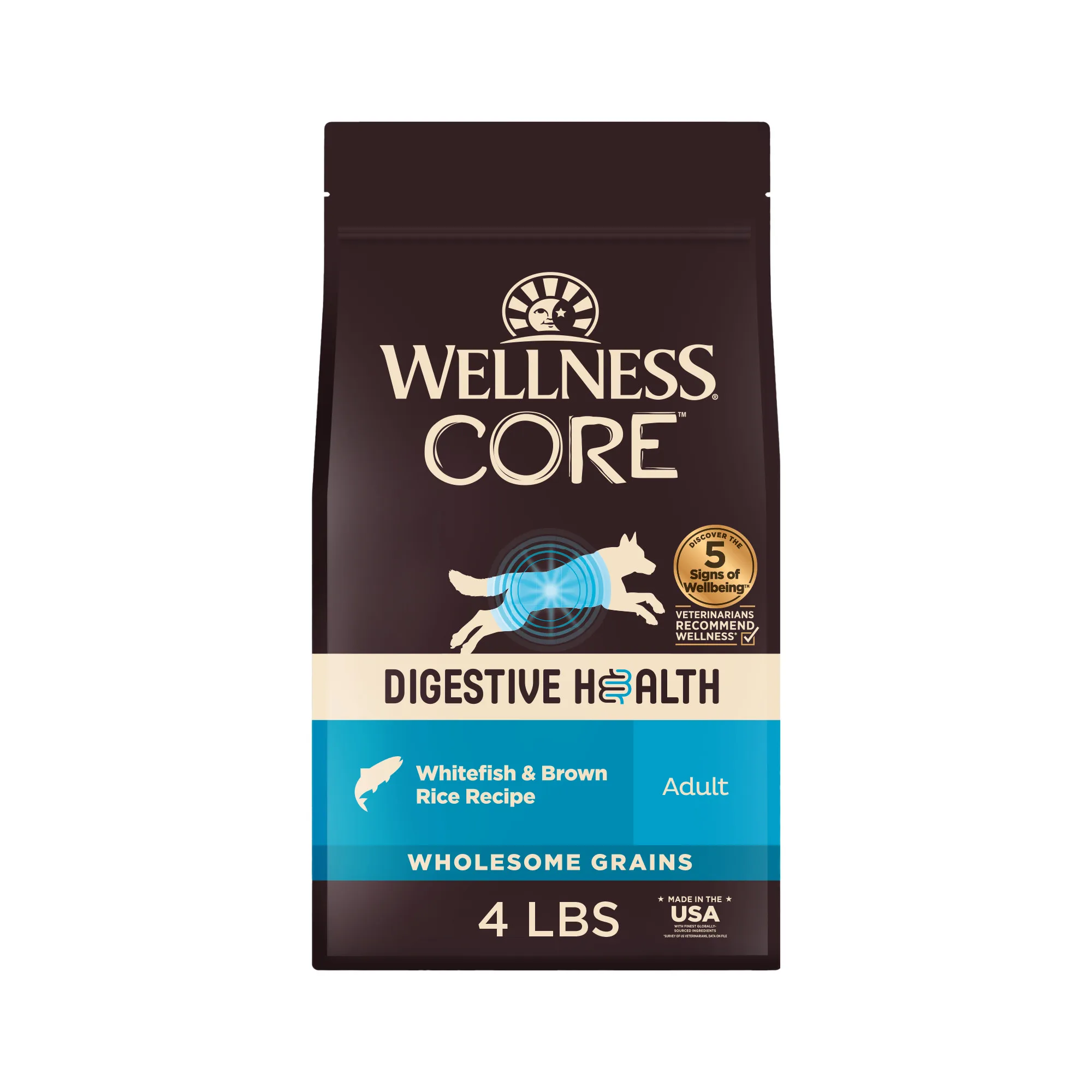 CORE Digestive Health Adult Dry Dog Food, Wholesome Grain Kibble, Sensitive Stomach, Natural, High Protein, Chicken Free, Whitef