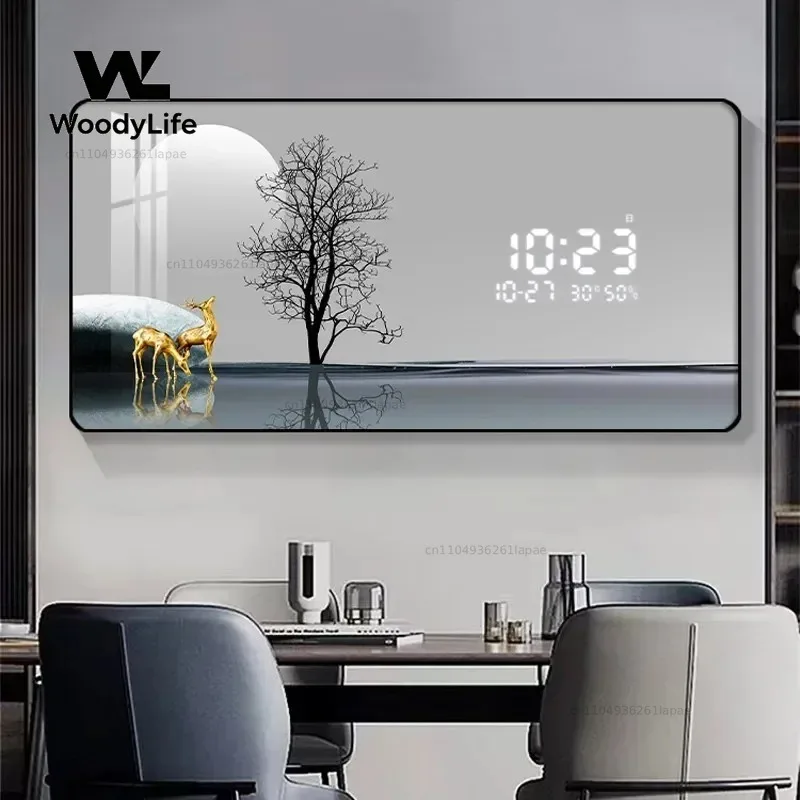 Room Decoration Home Decor Radar Induction Digital Display Decorative Painting Electronic Clock Hanging Wall Clock Wall Clock