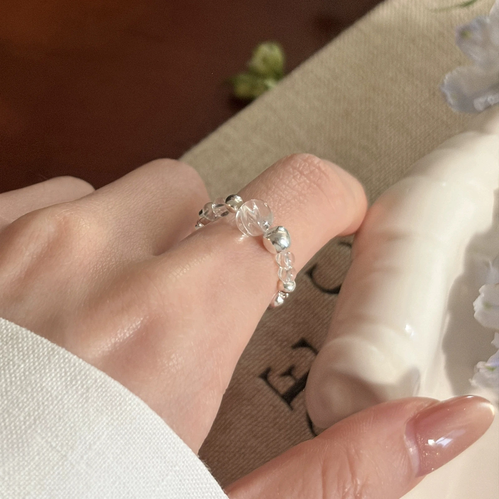 XIYANIKE Minimalist Irregular Wave White Crystal Elastic Rings For Women Girl Sweet Fashion New Jewelry Gift Party Anillos Mujer