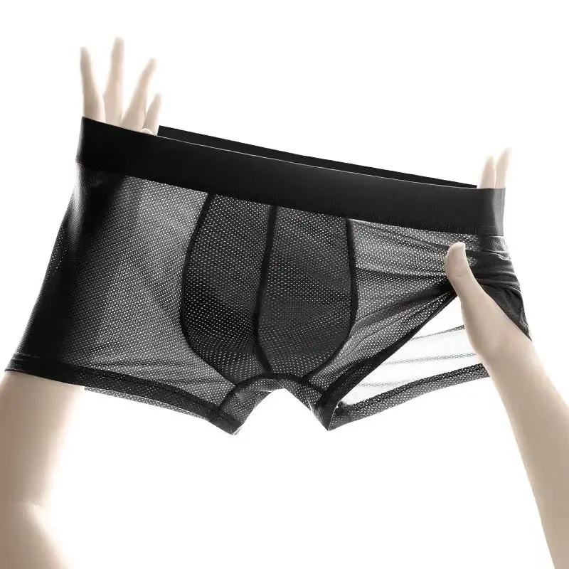 Men's ice silk antibacterial underpants, breathable mesh waistband, summer thin, sexy and comfortable four-corner short underpan