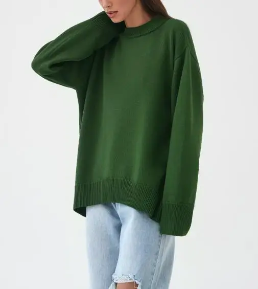 

New Autumn and Winter Style Commuting Casual Round Neck Knitted Sweater for Women, Solid Color Loose Knitted Sweater