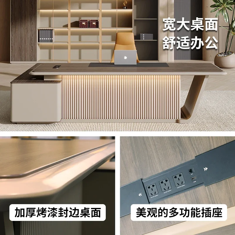 The Office Desk and Chair Combination of The Company's Boss Is Simple, Luxurious, and High-end. The CEO's Desk