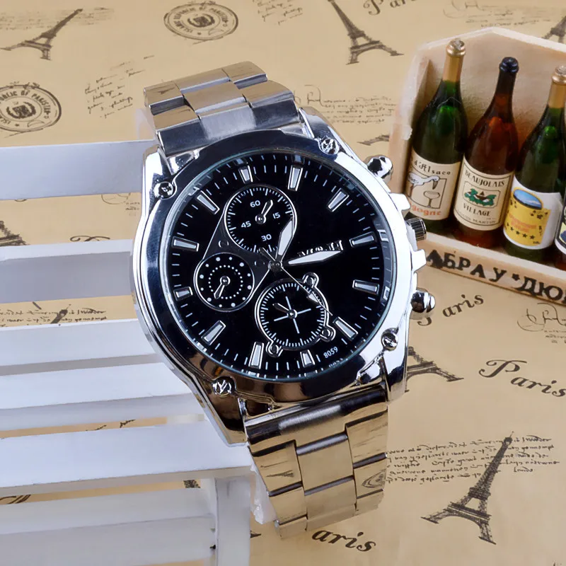 Business About Men Stainless Steel Band Machinery Sport Quartz Watch Clocks/ Watches luxury mens watch stainless steel