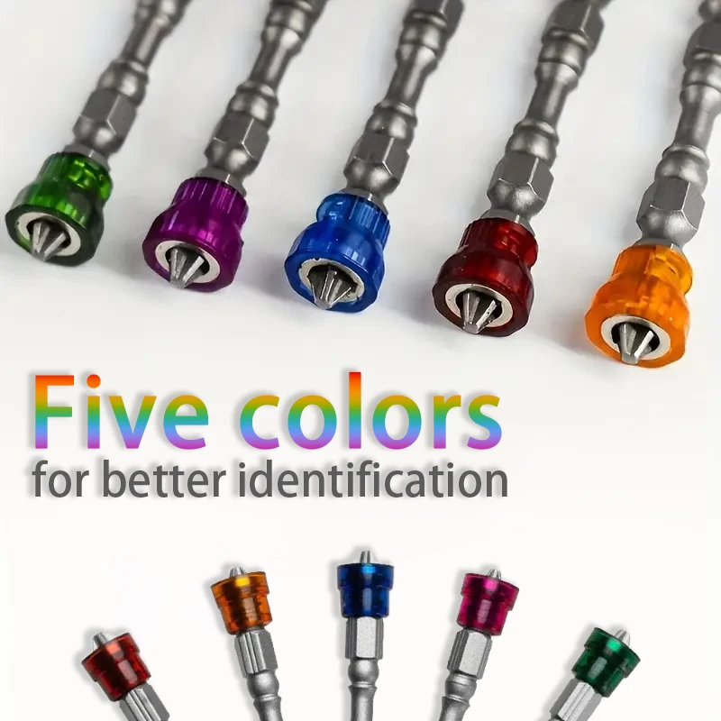 5pcs cross screwdriver bit set, 1/4 inch hexagonal handle, colorful magnetic ring PH2 cross screwdriver bit