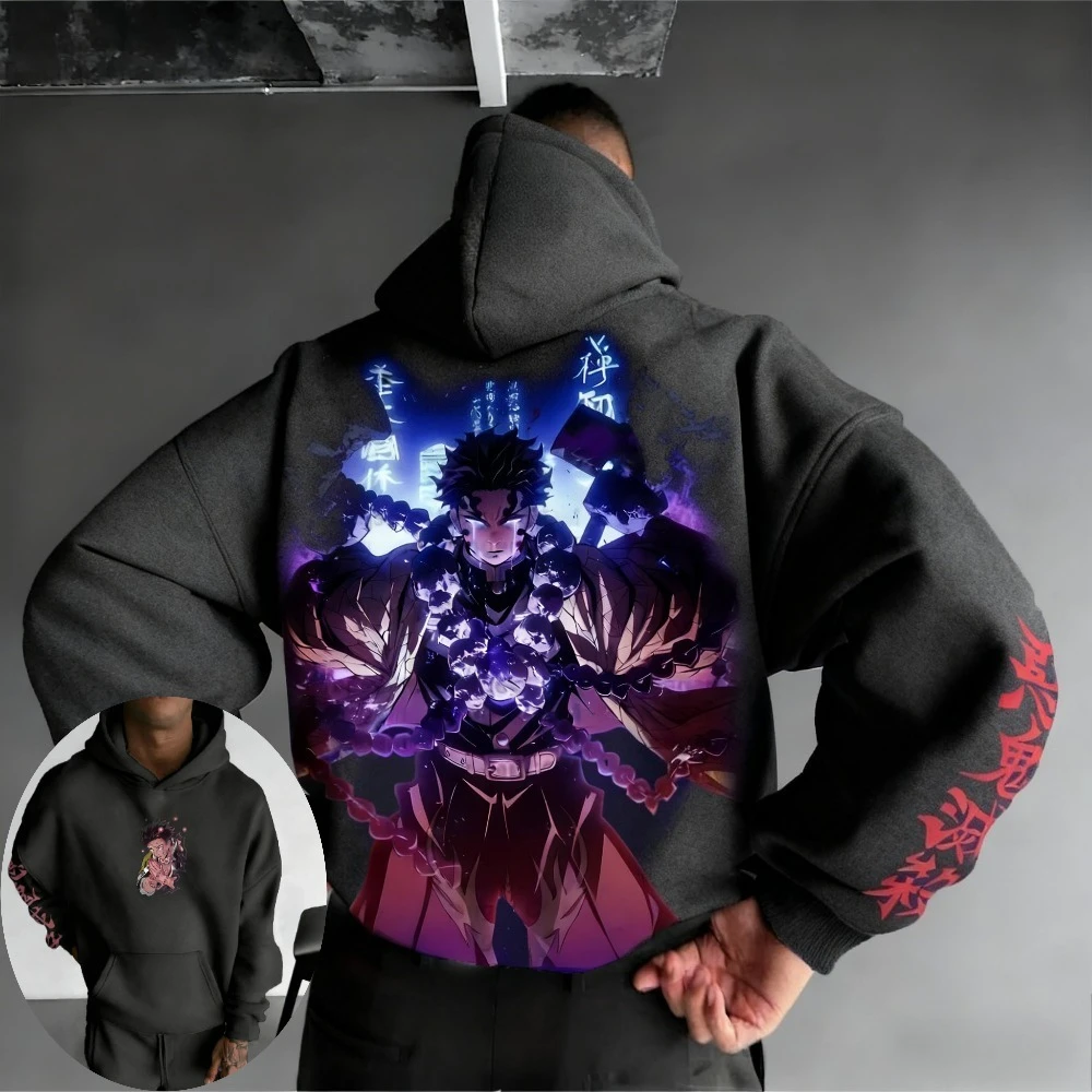 Sudadera con capucha Demon Slayer para hombre Gyomei Himejima Anime primavera Otoño Invierno niño Harajuku traje de manga larga para padres e hijos