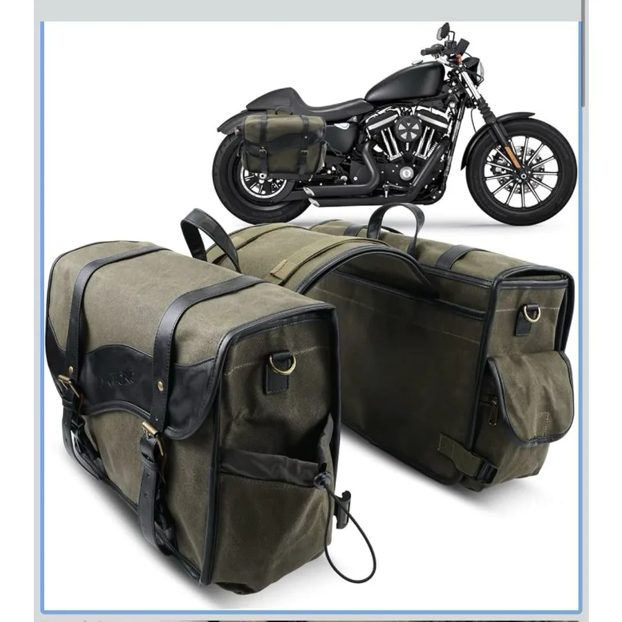

NICECNC Canvas Motorcycle Saddle Bags Green 30L for Harley Honda Yamaha Cruiser