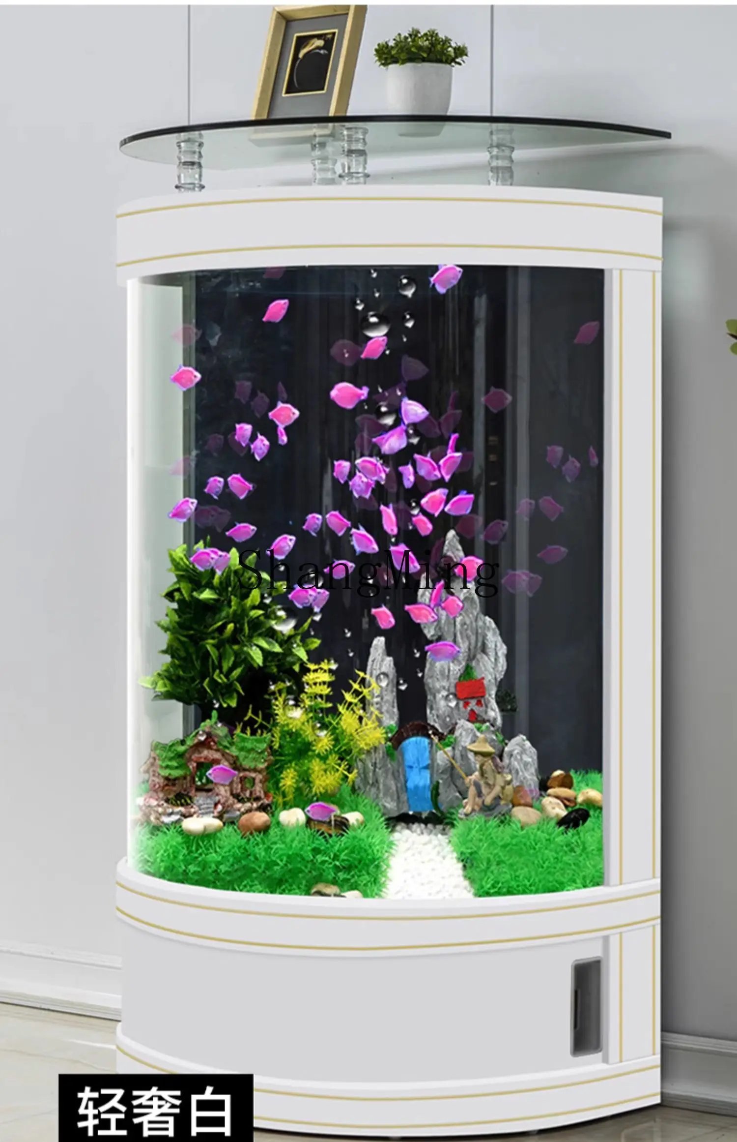 ZYH-tanque de peces dorados semiredondo inteligente, moderno, sencillo, para el hogar, tanque de agua perezoso de vidrio mediano y grande