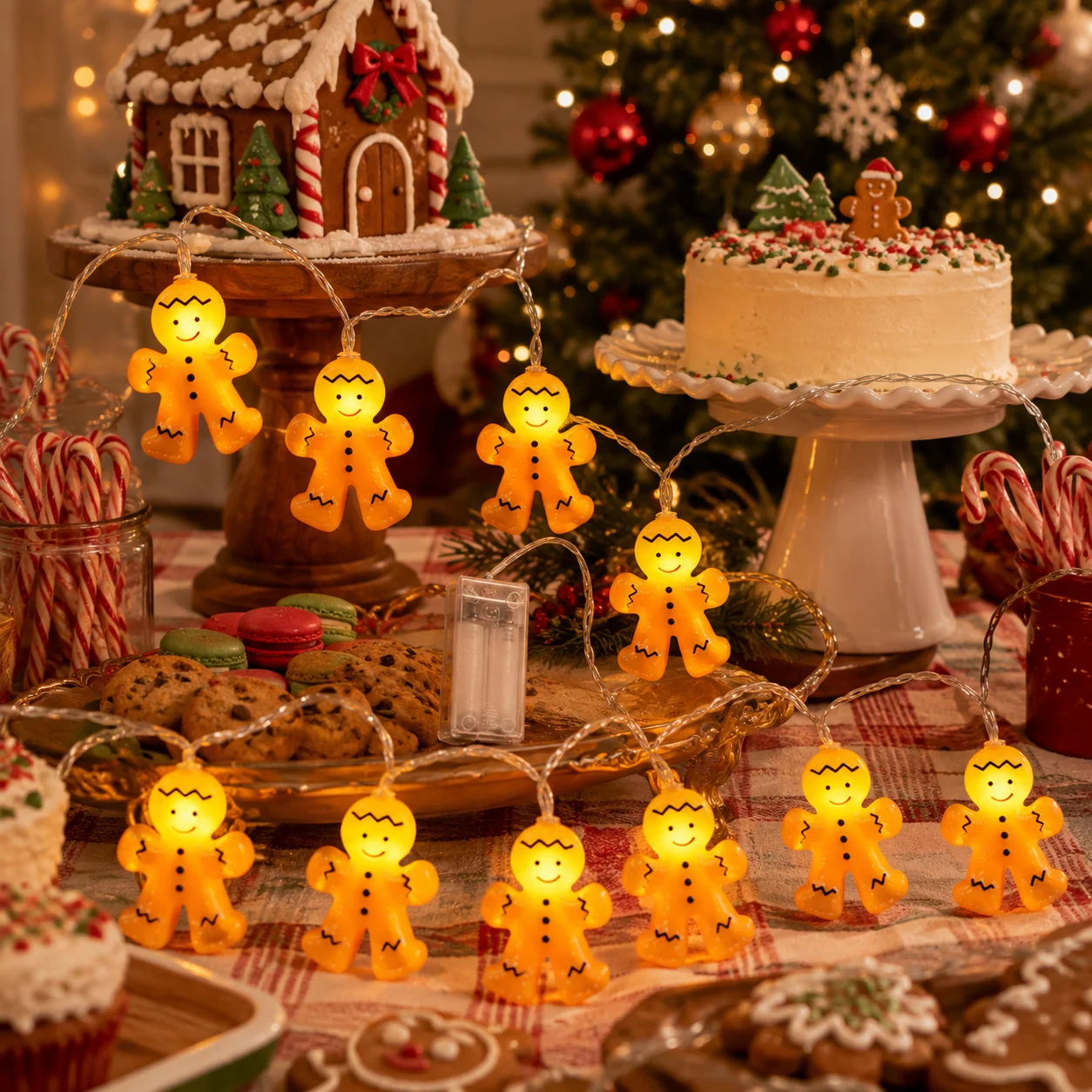 1 Stück 10/20 LED-Weihnachtsleuchten mit Lebkuchenmännchen und -frauen, Feen-Lichterkette, Hängelampe, geeignet für Weihnachtsbaum- und Gartendekoration
