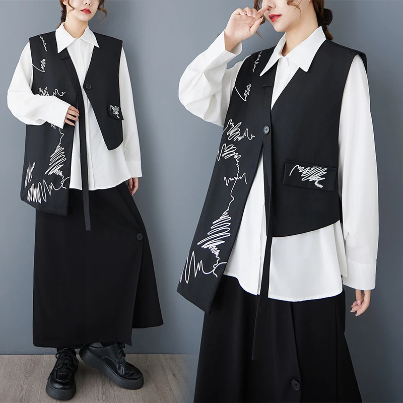 

Асимметричный джет с вышивкой в стиле ретро, женский весенне-осенний новый элегантный верхний костюм, жилет на одной пуговице, топ