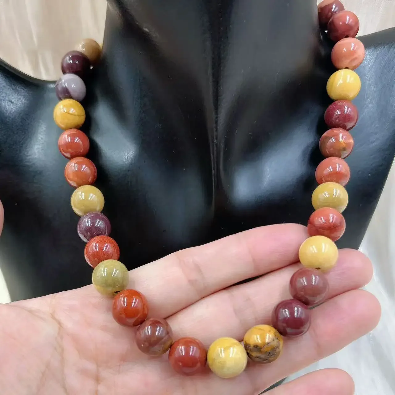 12 มม.แฟชั่นอัญมณีธรรมชาติหิน Mookaite Jasper Charm รอบลูกปัดเครื่องประดับสร้อยคอ 17-20 นิ้ว