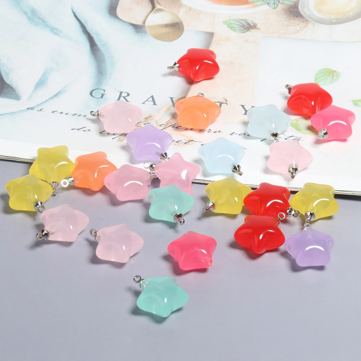 10pcs Mixed Cute Resin Star Charms for DIY Jewelry Making