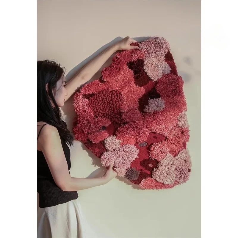 Red handmade carpet seat cushion wool entrance door floor mat high art irregular