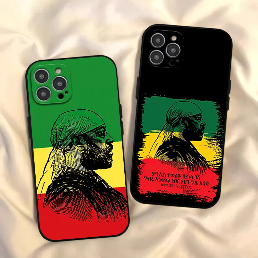 Emperor Menelik II of Ethiopia Phone Case for iPhone 12 11 13 14 15 16 Max Pro Plus Black Soft Silicone Cover