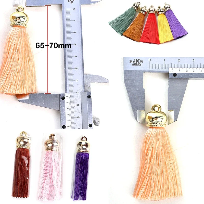 5/10Pcs Silky Tassel Elegant Keychain Tassels with Gold Metal Caps DIY Crafts Soft Tassel Jewelry Making Key Chain Charms Decor