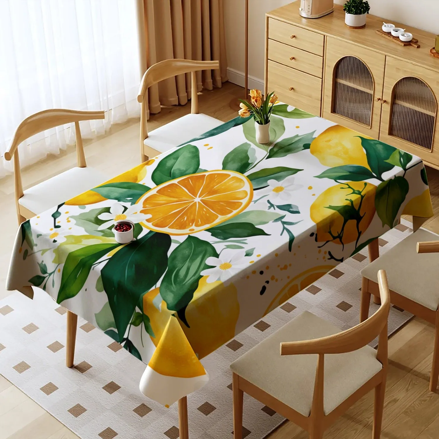 2D Flat Lemon Watercolor Tablecloth, Made of Premium Polyester Fiber, Rectangular Design, Multiple Sizes Available, Suitable for Dining Tables, Conference Tables, Home Decor, Indoor And Outdoor Celebrations, Weddings, Birthdays, Picnics