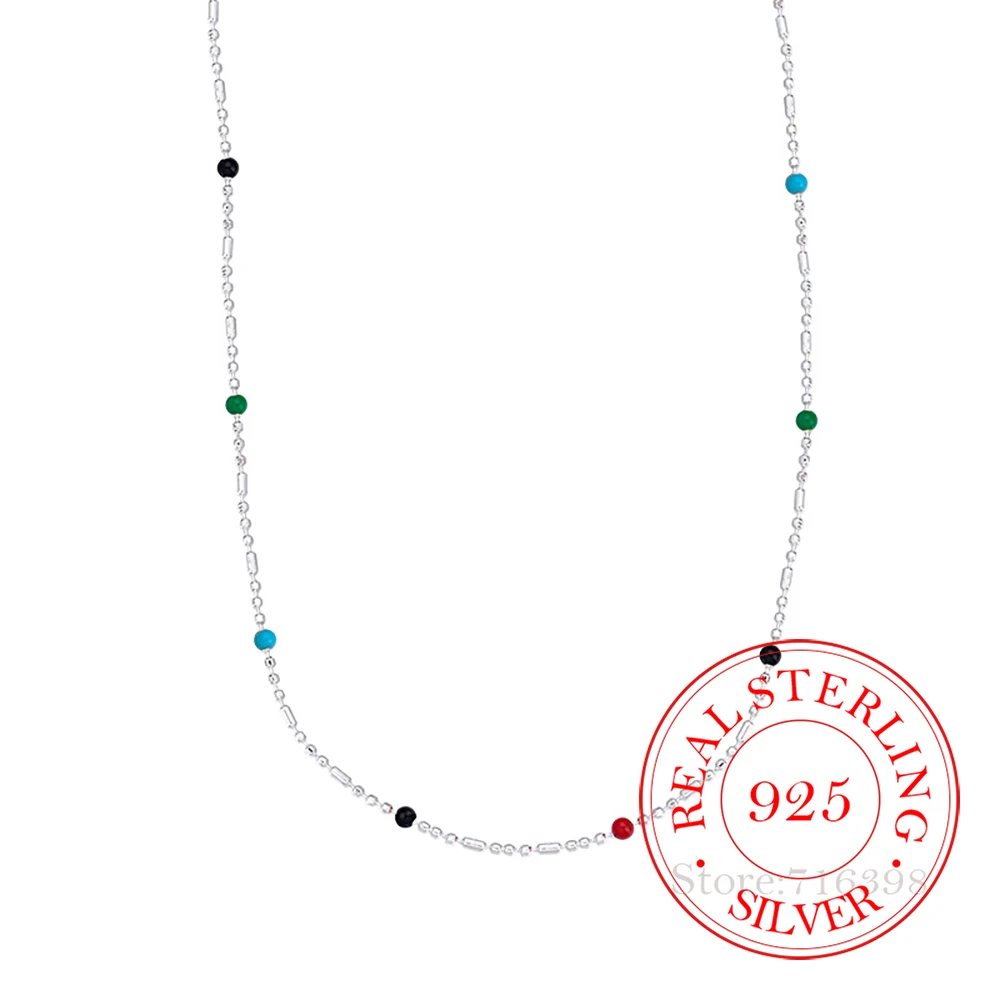Czyste 925 srebro tęczowy łańcuszek z fasoli naszyjniki dla kobiet dziewczynki srebro 925 kobiece Chokers biżuteria Collares para mujer — zdjęcie 4