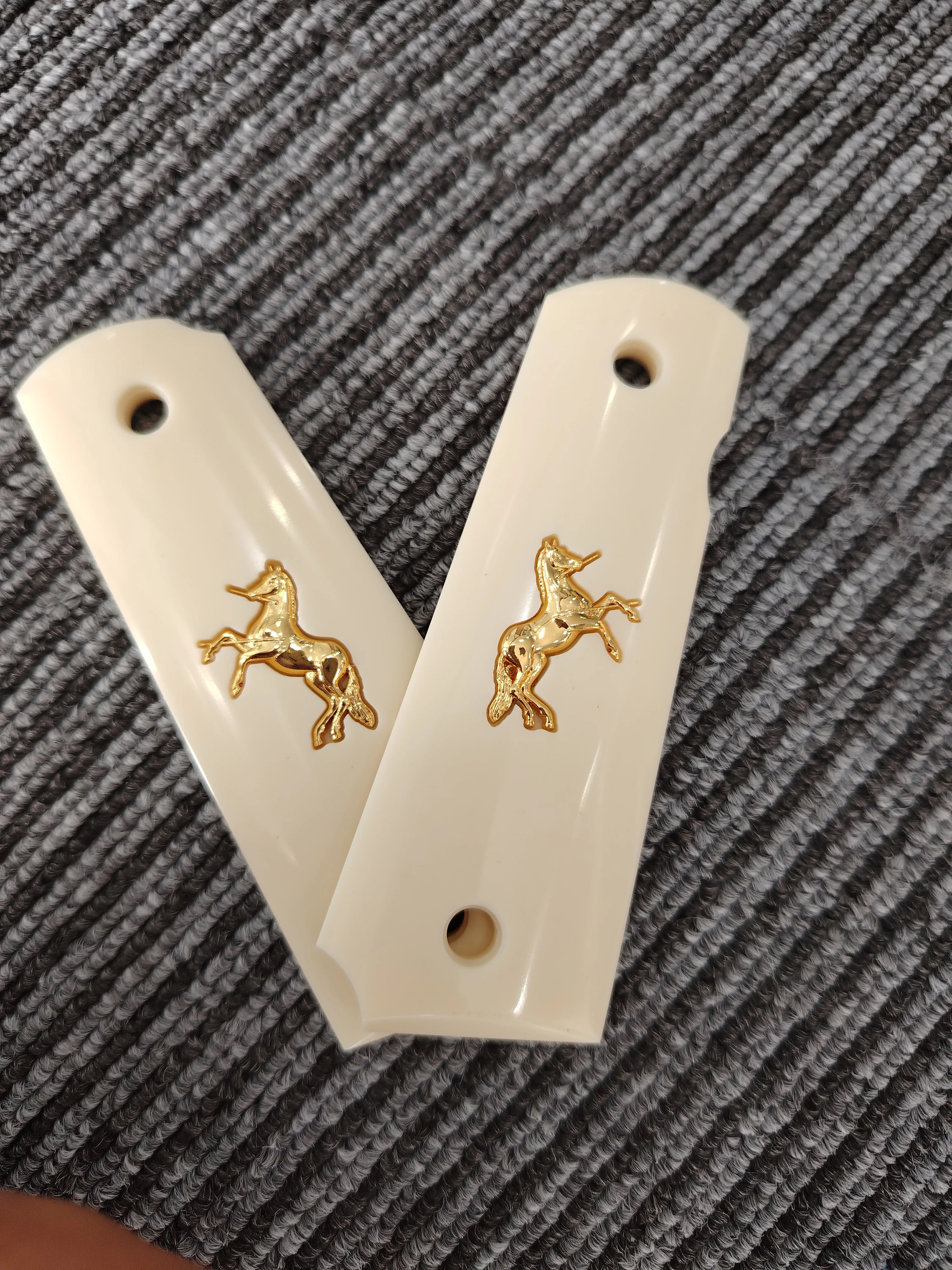 1911 Grips Full Size,Bonded Ivory with Gold Horse,Fits Colt,Kimber,Springfield,Remington,Rock Island,Government Commander