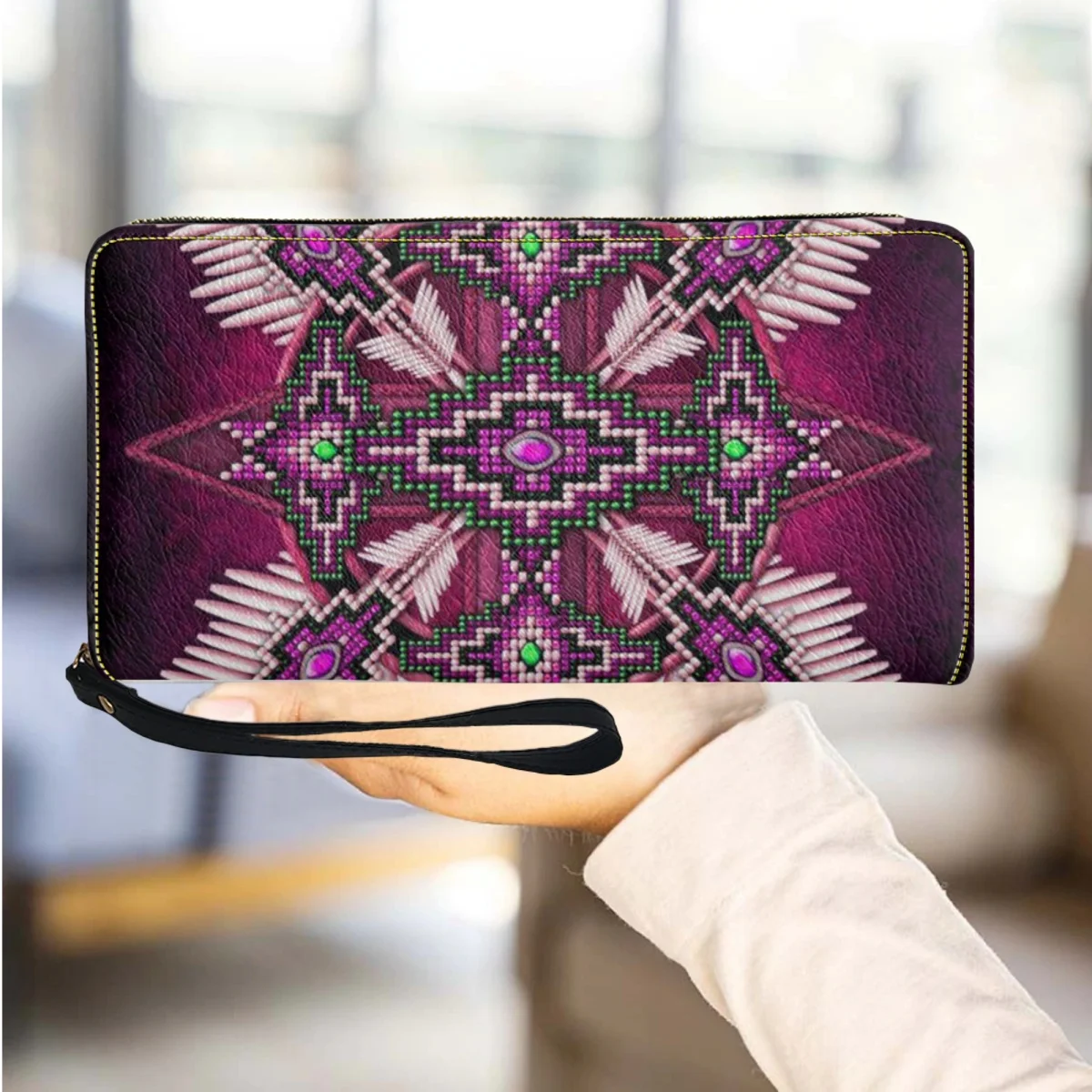 

Tribal Style Zipper Retro Design Women Wallet Popular Street Daily Card Holder Travel Casual Money Bag High Quality Girls Clutch