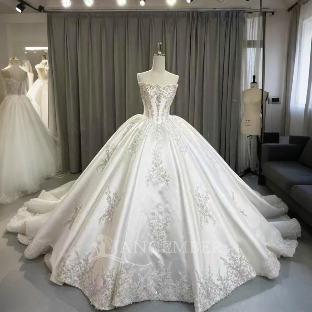 

Бальное платье принцессы без бретелек со шлейфом, свадебное платье со стразами, жемчугом и блестками, расшитое бисером, свадебное платье без рукавов по индивидуальному заказу